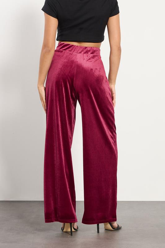 PixieGirl Petite Women's Burgundy Red Velour Wide Leg Trousers | PixieGirl 2