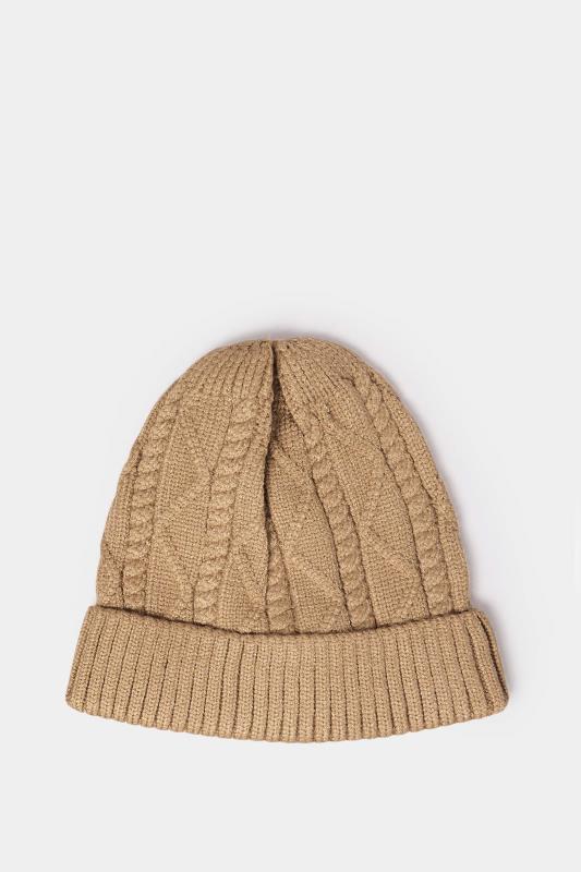 Beige Brown Cable Knit Beanie Hat | Yours Clothing 2