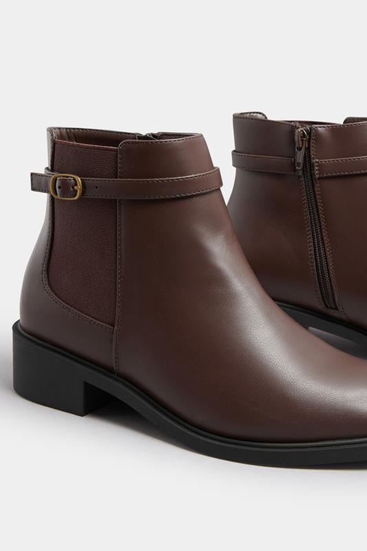Black Faux Leather Buckle Stretch Ankle Boots In Wide E Fit & Extra Wide EEE Fit | Yours Clothing 5