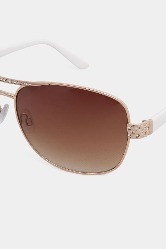 Plus Size Gold Tone Diamante Detail Aviator Sunglasses | Yours Clothing 3