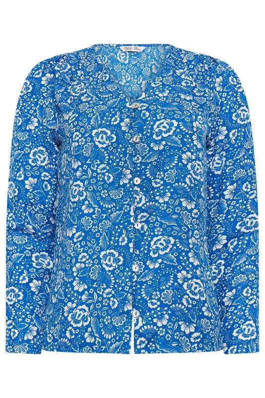 M&Co Petite Blue Floral Print Long Sleeve Blouse | M&Co 5