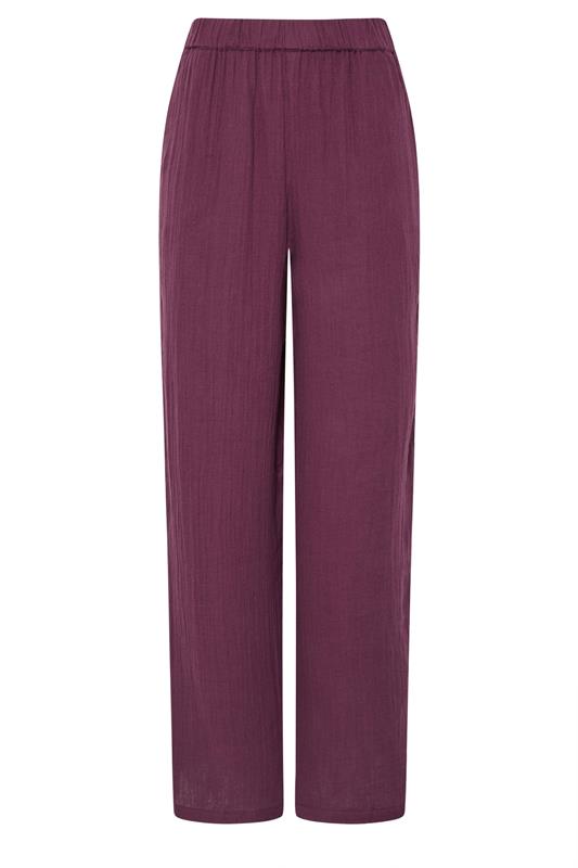 LTS Tall Dark Red Cotton Cheescloth Wide Leg Trousers | Long Tall Sally 5