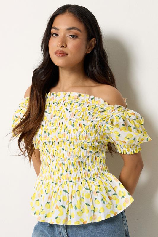 PixieGirl Petite Yellow Lemon Shirred Cotton Top