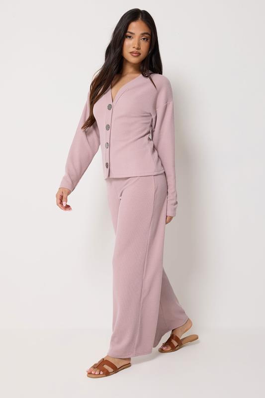 PixieGirl Petite Light Pink Ribbed Wide Leg Trousers