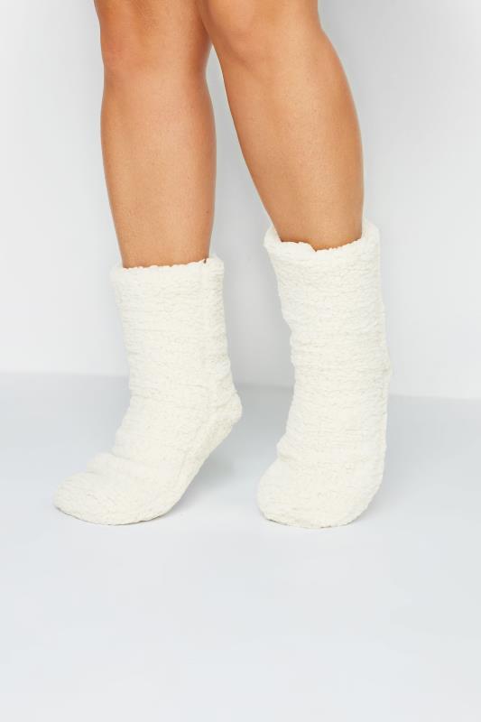 Plus Size  Yours White Fluffy Slipper Socks