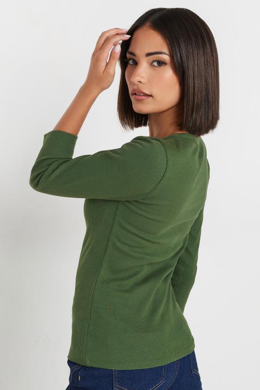 PixieGirl Petite Women's Khaki Green Button Henley Top | PixieGirl 2