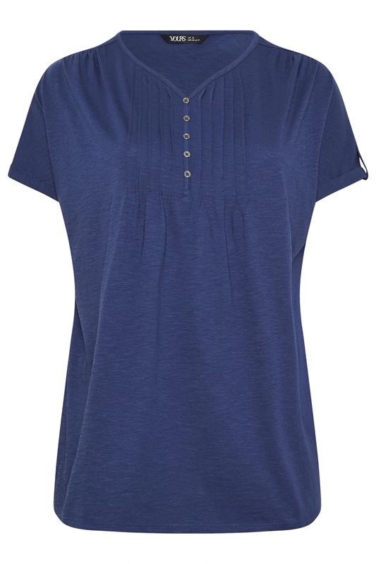 YOURS Plus Size Blue Pintuck Short Sleeve Henley Top | Yours Clothing 5