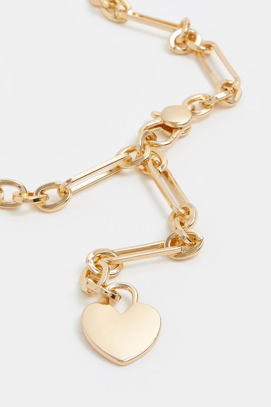 Gold Tone Link Heart Charm Necklace | Yours Clothing 2