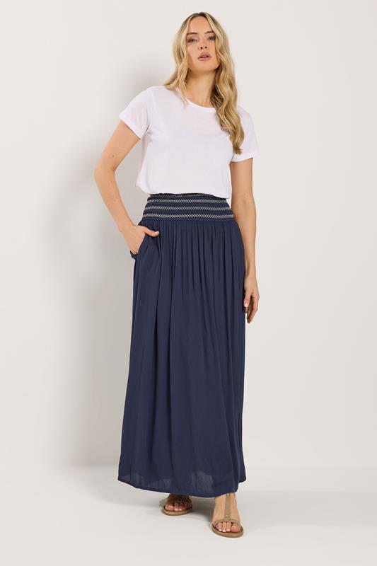 LTS Tall Navy Blue Embroidered Waist Maxi Skirt