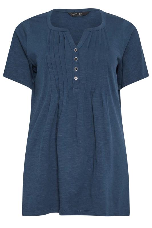 M&Co Navy Blue Cotton Short Sleeve Henley Top | M&Co 6