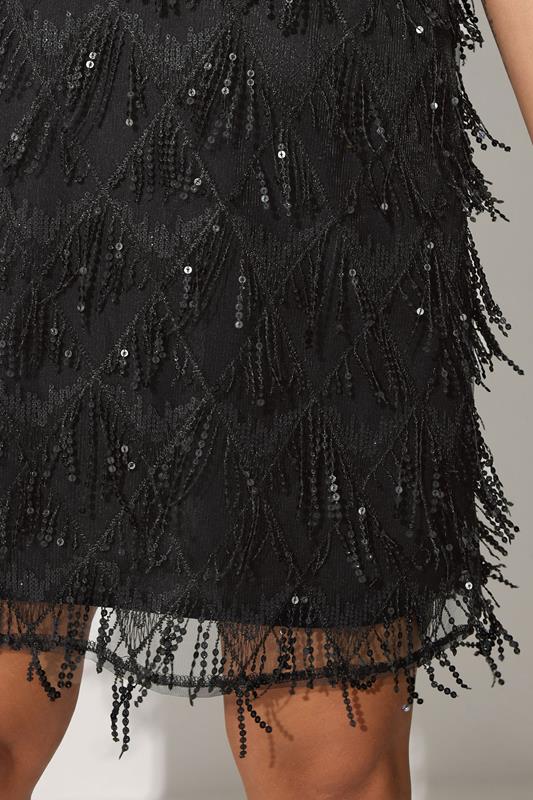 YOURS LONDON Plus Size Black Sequin Tassel Mini Slip Dress | Yours Clothing 5
