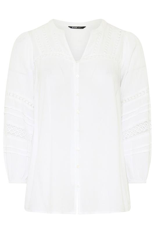 YOURS Plus Size White Notch Neck Crochet Blouse | Yours Clothing 5