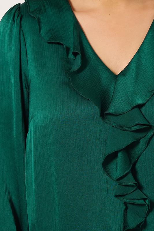 EVANS Plus Size Green Frill Detail Blouse | Evans 4