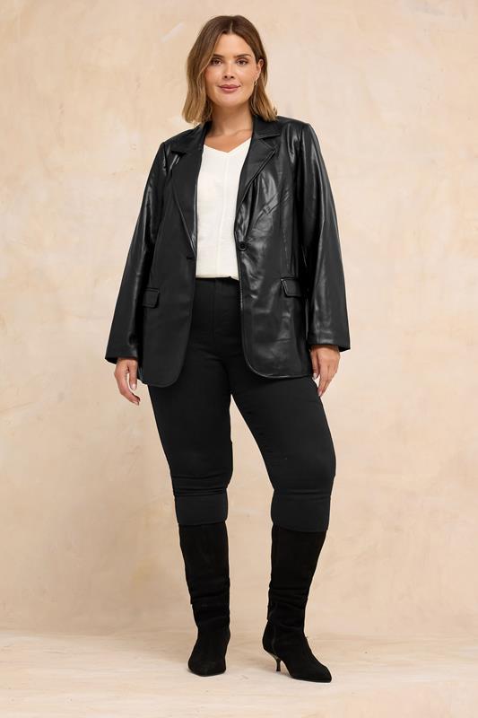 EVANS Plus Size Black Faux Leather Blazer | Evans 1