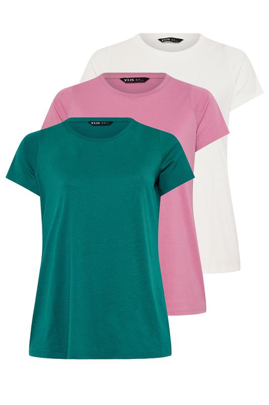 YOURS Plus Size 3 PACK Pink & Green Core T-Shirts | Yours Clothing 9