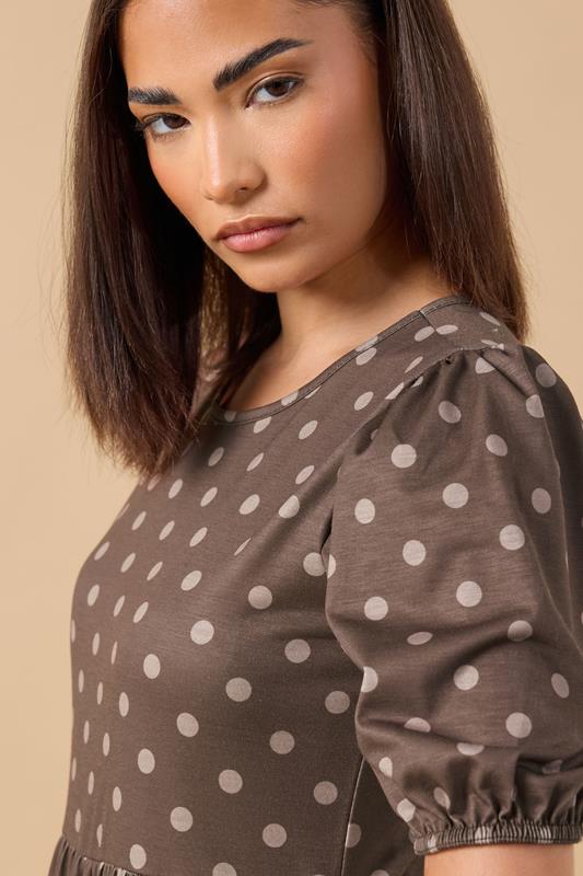 PixieGirl Petite Women's Chocolate Brown Polka Dot Tiered Dress | PixieGirl 4