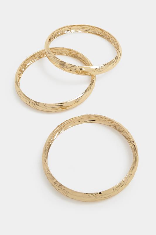  YOURSET 3 PACK Gold Tone Textured Metal Bangle Set