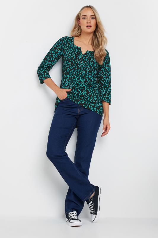 LTS Tall Green Abstract Cotton Henley Top | Long Tall Sally 1