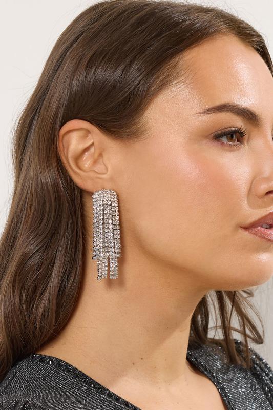Silver Tone Diamante Drop Earrings | Yours Clothing 1