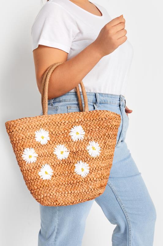 Plus Size  Yours Natural Brown Daisy Straw Bag
