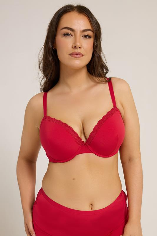 YOURSET 3 PACK Plus Size Red & Purple Lace Trim Padded Bras | Yours Clothing 2