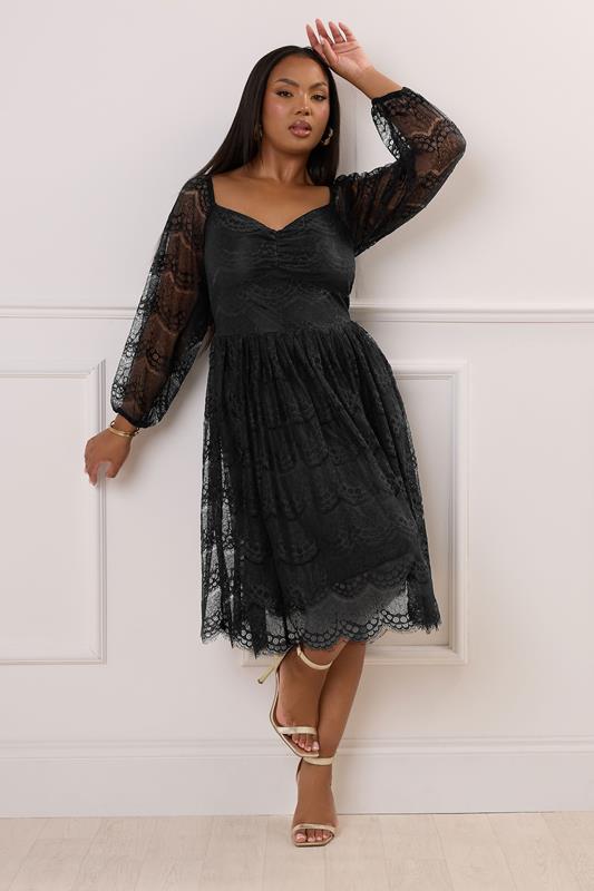 YOURS LONDON Curve Black Lace Sweetheart Skater Dress