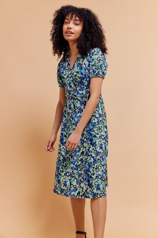 Women's  M&Co Blue Ditsy Floral Print Midi Wrap Dress