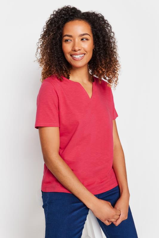 Women's  M&Co Raspberry Pink Notch Neck T-Shirt