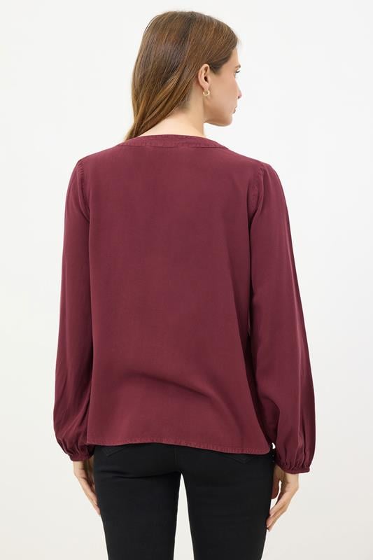 M&Co Berry Red Button Front Long Sleeve Blouse | M&Co 2