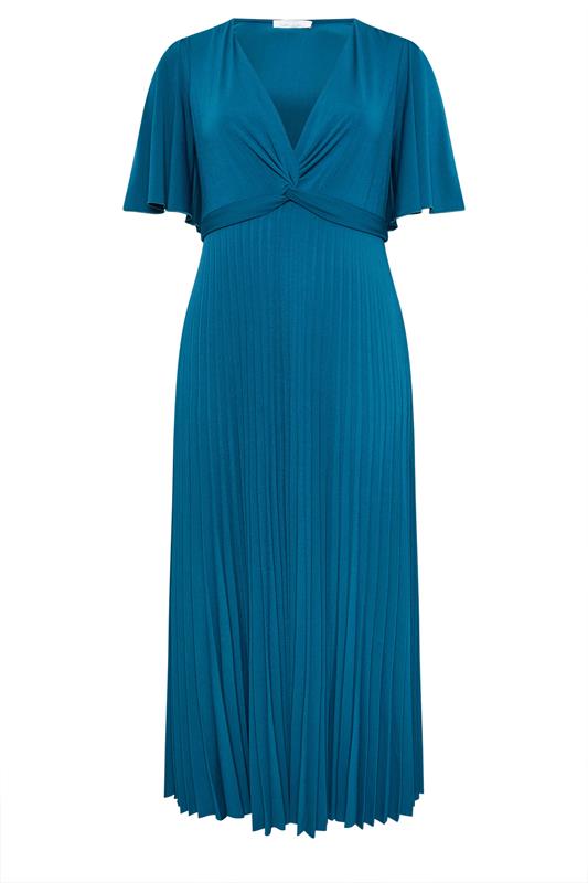 YOURS LONDON Plus Size Teal Blue Knot Pleated Maxi Dress | Yours Clothing 5