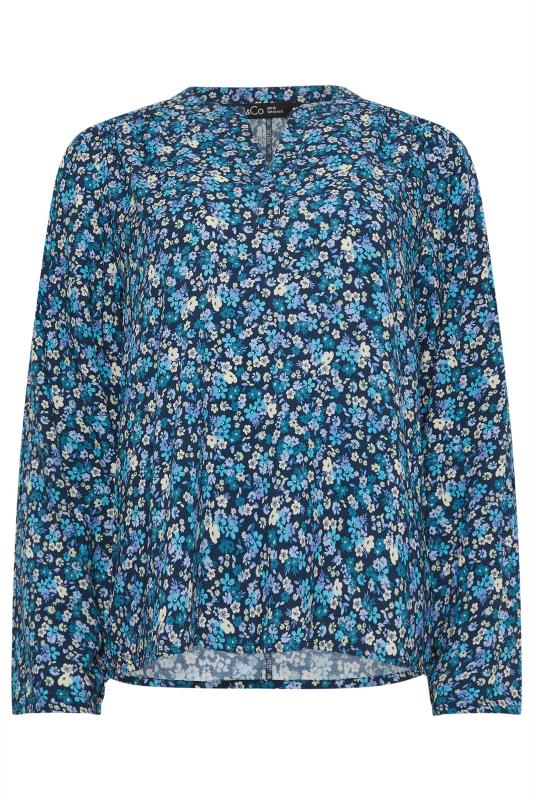 M&Co Blue Ditsy Floral Print V-Neck Shirt | M&Co 5