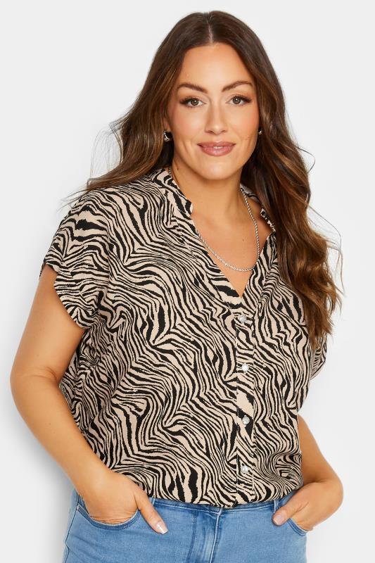 Women's  M&Co Natural Brown Zebra Print Shirt