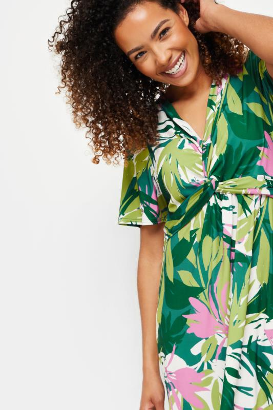 M&Co Green Tropical Print Twist Front Short Sleeve Dress | M&Co 4
