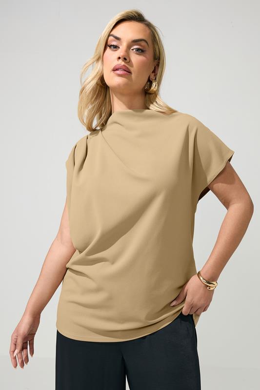 YOURS LONDON Curve Natural Brown Drape Shoulder Top