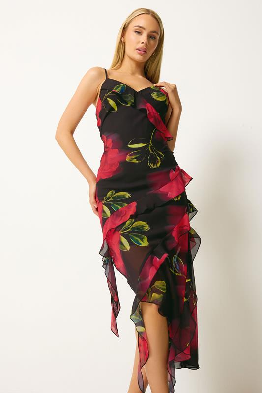 STAR Black Floral Ruffle Midi Dress | StarByJM 1