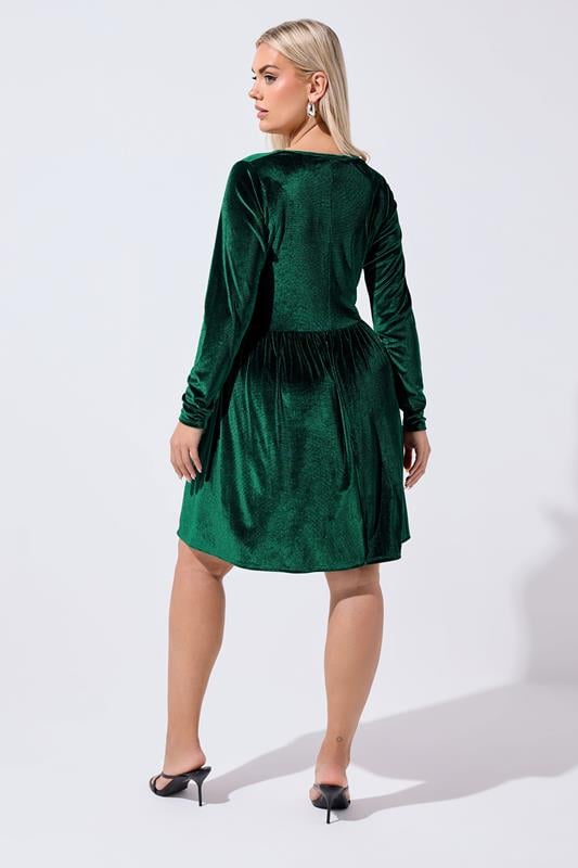 LIMITED COLLECTION Plus Size Forest Green Velvet Skater Dress | Yours Clothing 2