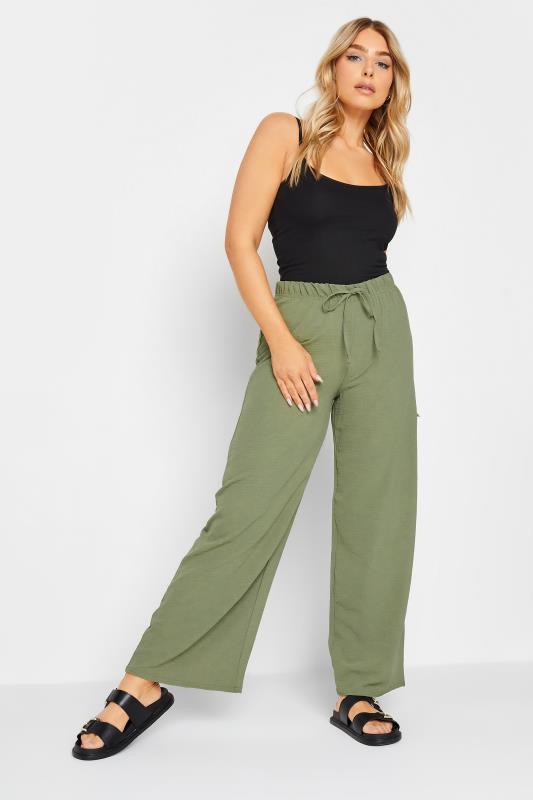 M&Co Khaki Green Crepe Wide Leg Trousers | M&Co 4