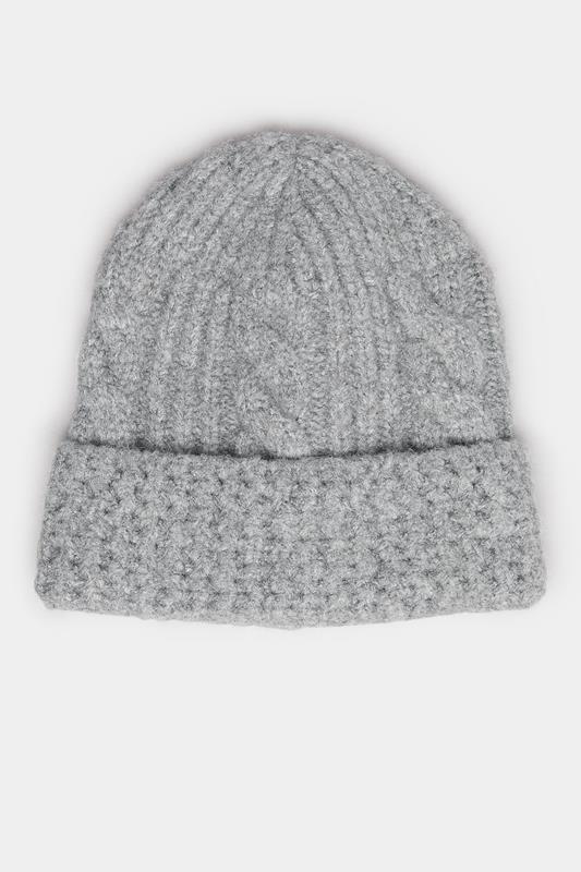  Yours Grey Cable Knit Beanie Hat