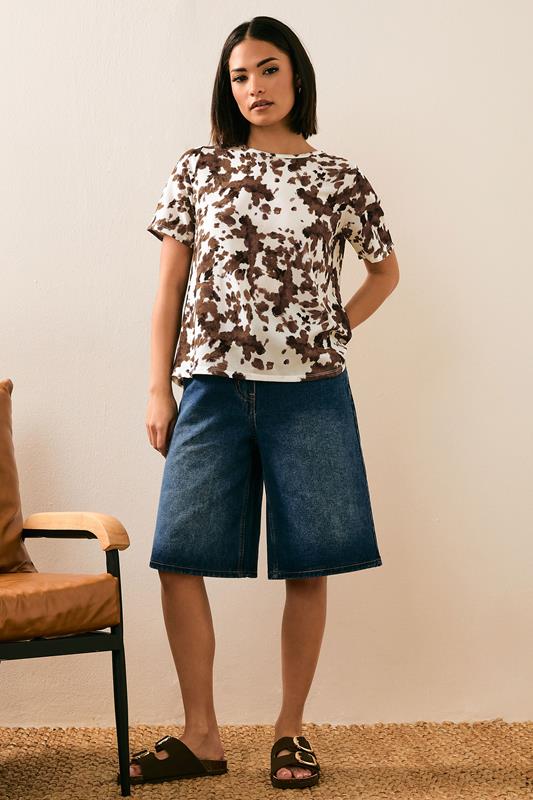 PixieGirl Petite Brown Cow Print Tie Back Top