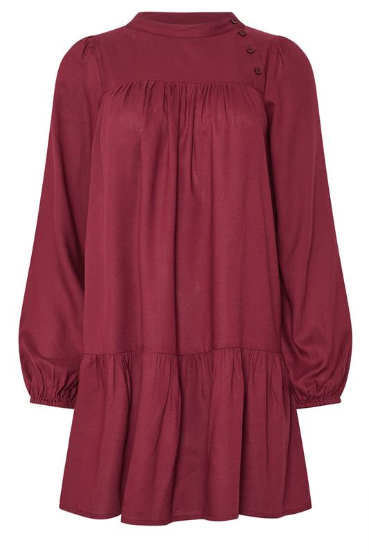 PixieGirl Petite Women's Dark Red Button Smock Midi Dress | PixieGirl 5