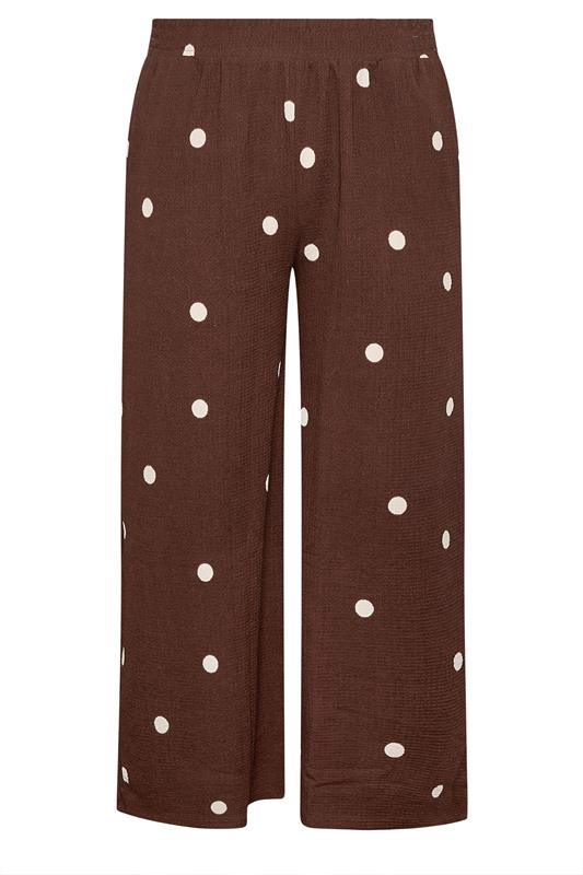 YOURS Plus Size Chocolate Brown Polka Dot Crinkle Trousers | Yours Clothing 5