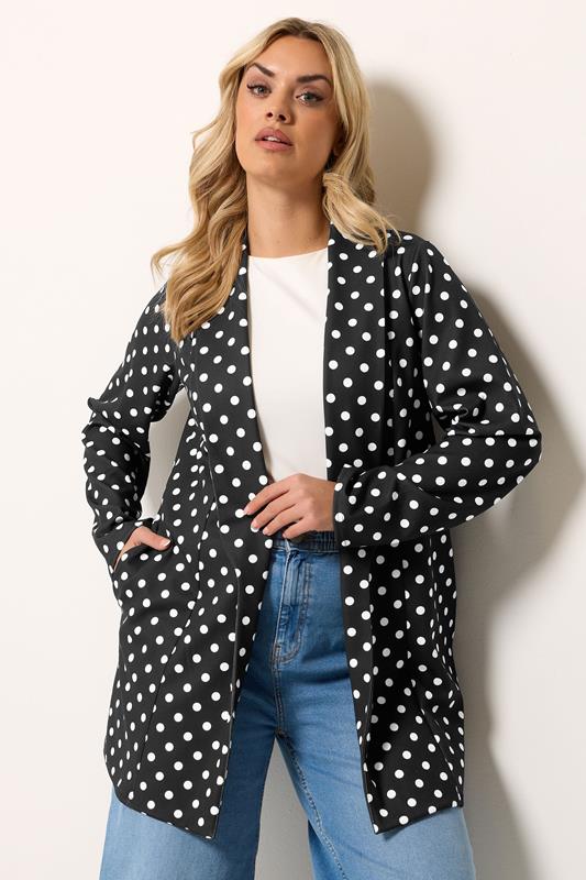 YOURS Curve Black Polka Dot Blazer