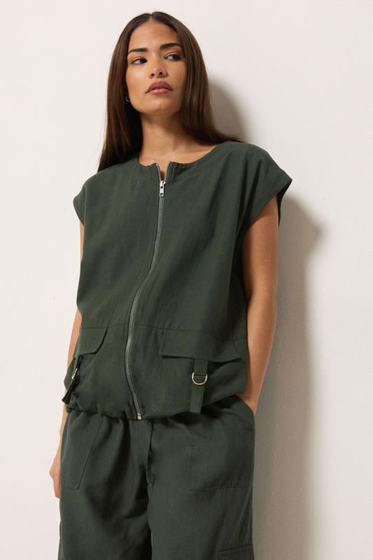 PixieGirl Petite Khaki Green Cotton Gilet