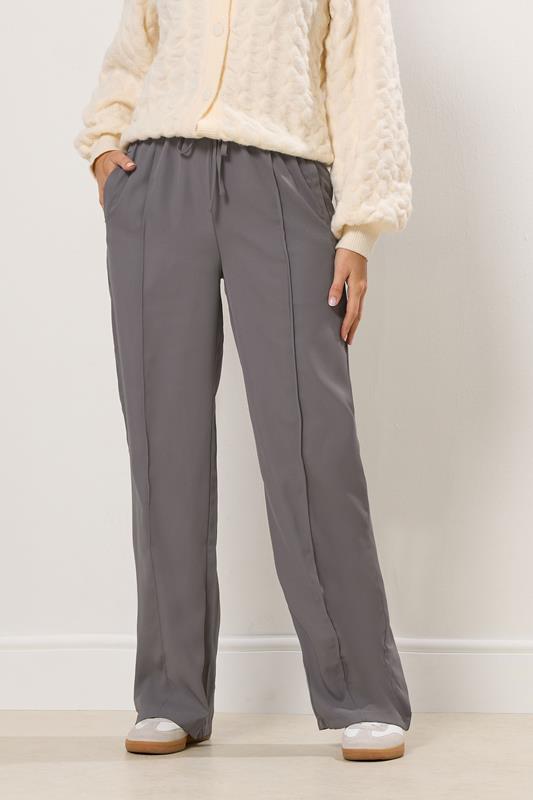 LTS Tall Grey Tie Waistband Wide Leg Trousers | Long Tall Sally 1