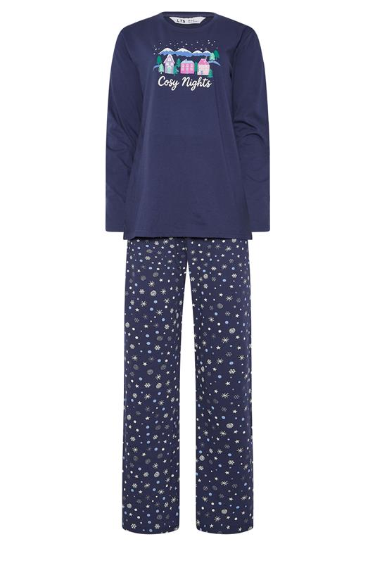 LTS Tall Navy Blue 'Cosy Nights' Slogan Wide Leg Cotton Pyjama Set | Long Tall Sally 5