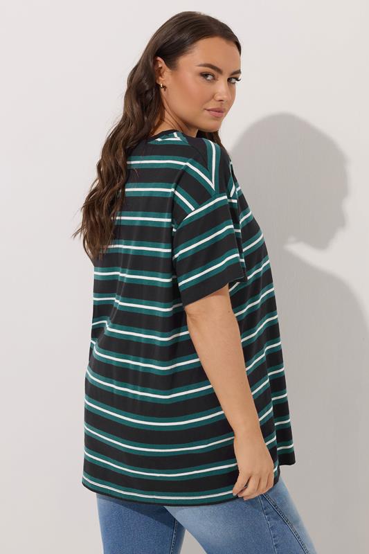 YOURS Plus Size Green Stripe Teddy Print T-Shirt | Yours Clothing 2