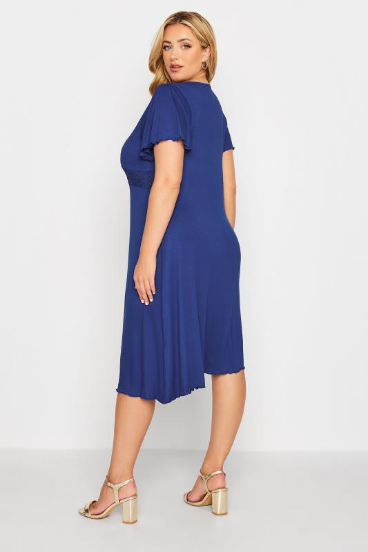 YOURS Plus Size Blue Crochet Detail Dress | Yours Clothing  3