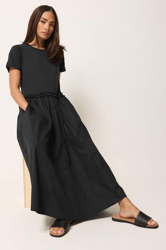 PixieGirl Petite Women's Black Mixed Ruffle Cotton Midi Dress | PixieGirl  2