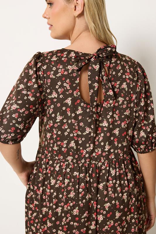 YOURS Plus Size Brown Ditsy Floral Smock Maxi Dress | Yours Clothing 4