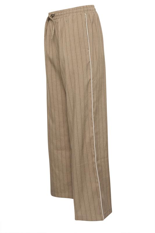 PixieGirl Petite Women's Natural Brown Stripe Pull On Wide Leg Trousers | PixieGirl 7